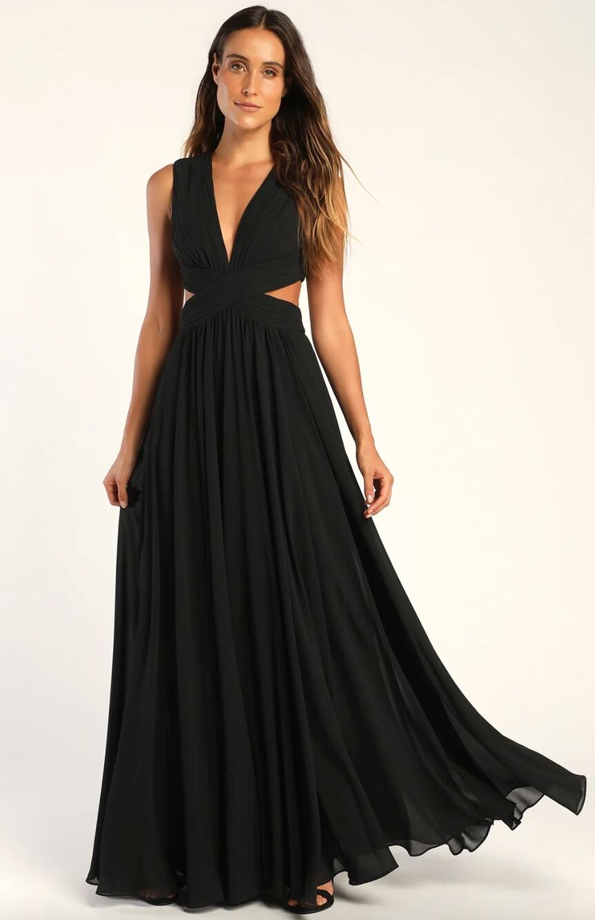 Lulus Vivid Imagination Black Cutout Maxi Dress Long Formal Chiffon Large NWT